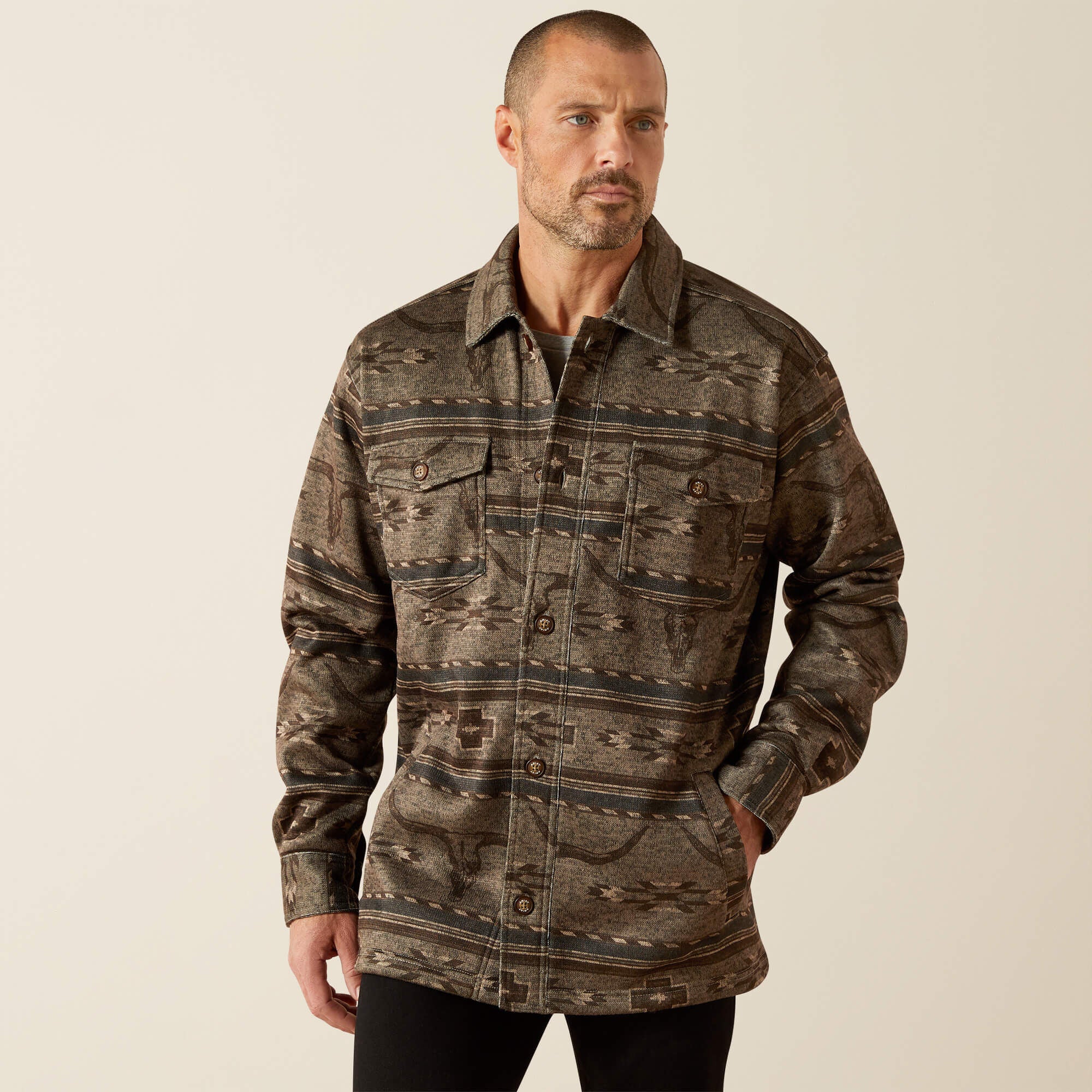 Caldwell Printed Shirt Jacket Men - BEIGE