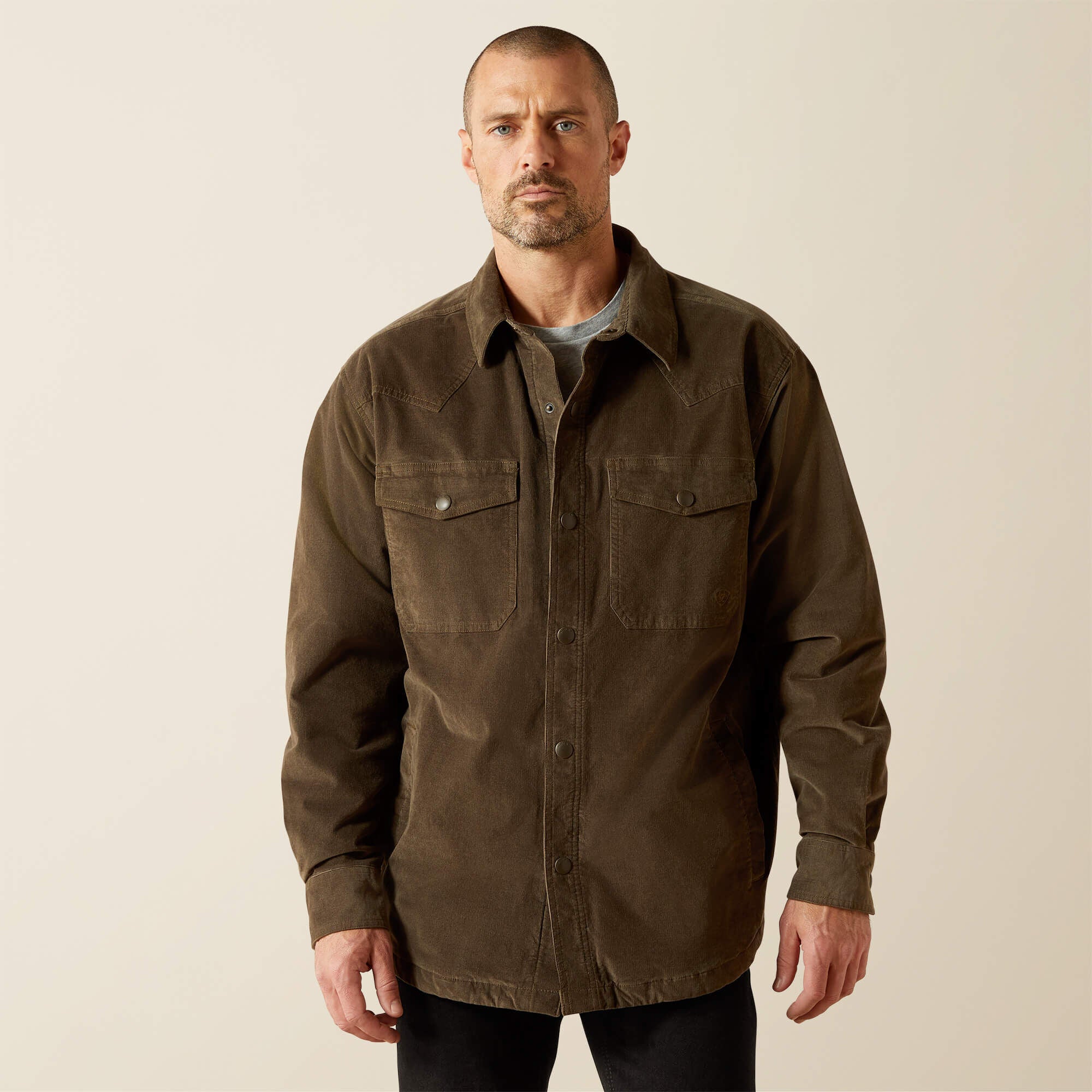 Retro Corduroy Shirt Jacket Men - DARK GREEN