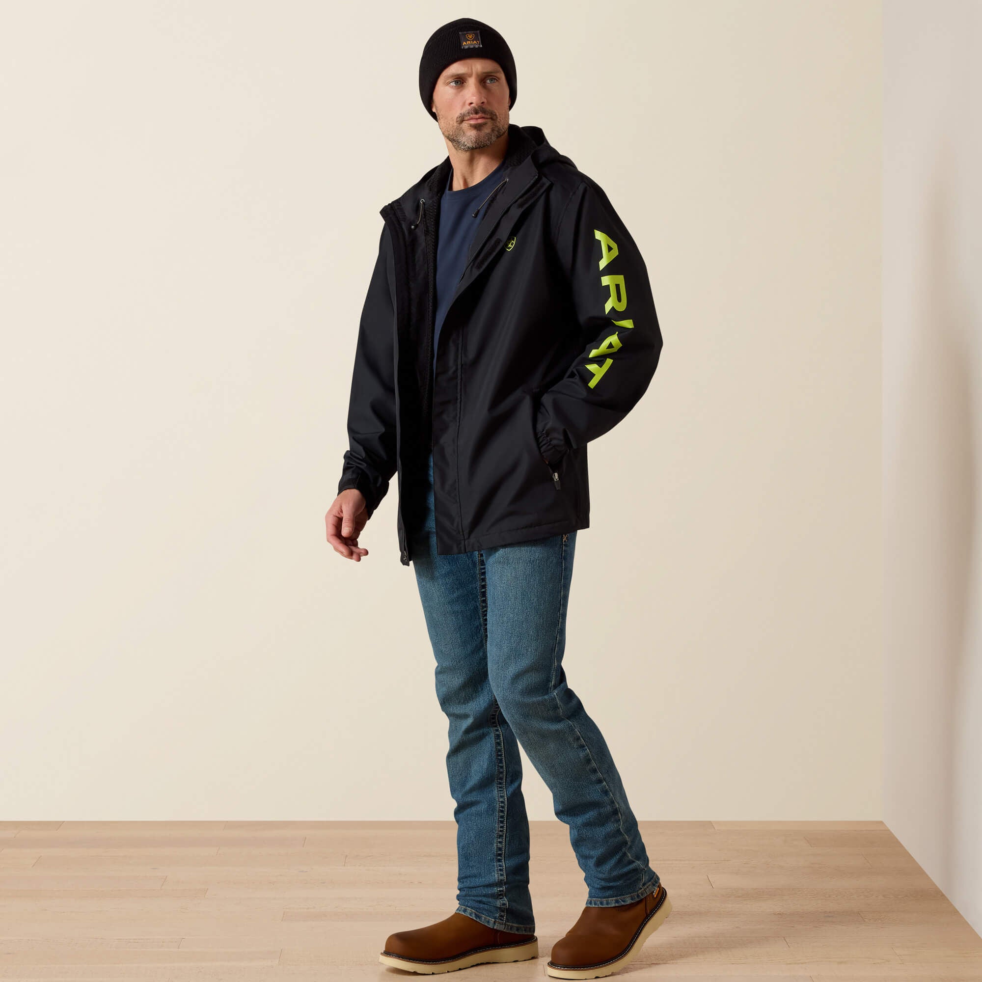 Rebar Stormshell Logo Waterproof Jacket Men - BLACK/LIME