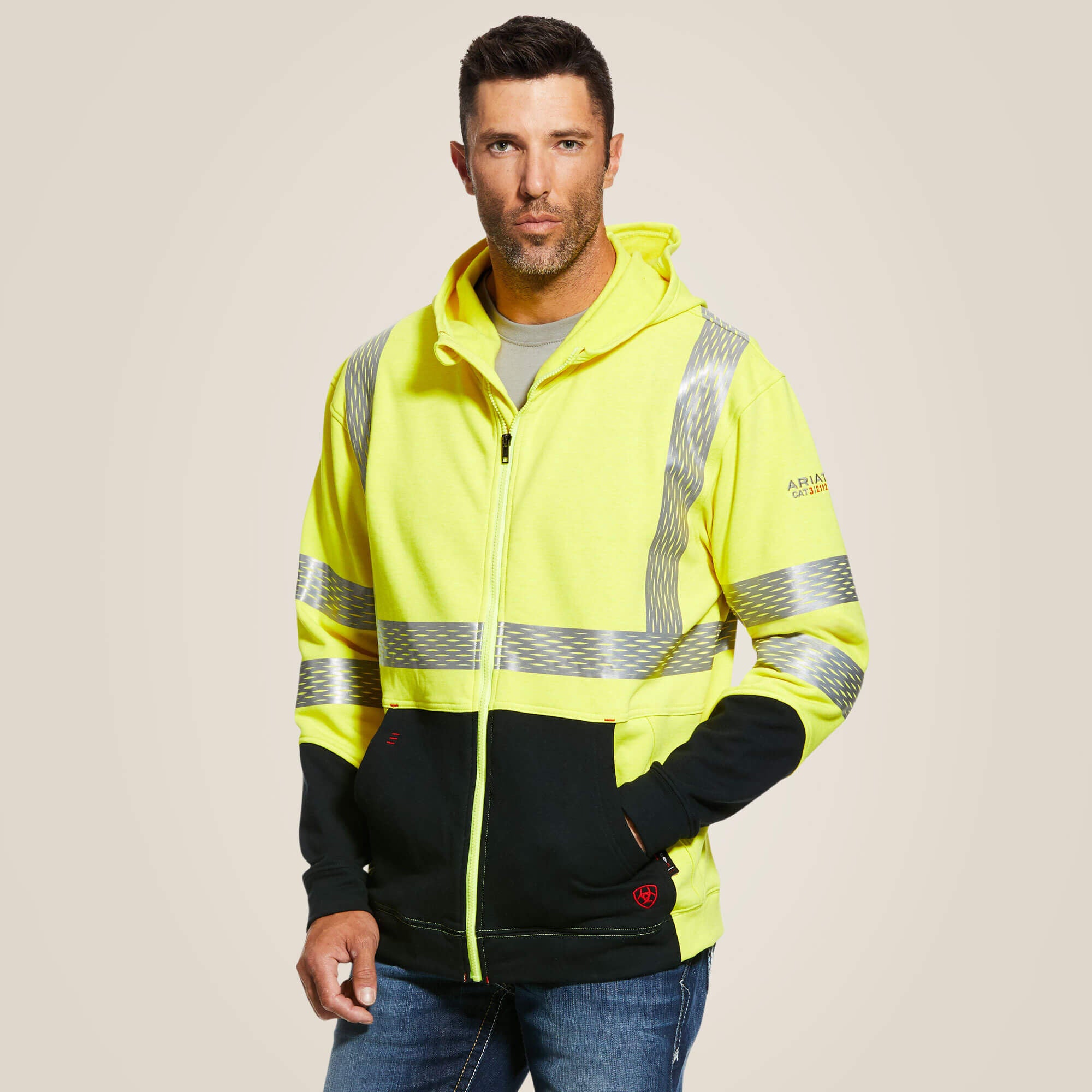 FR Hi-Vis Full Zip Hoodie Men - HI-VIS YELLOW