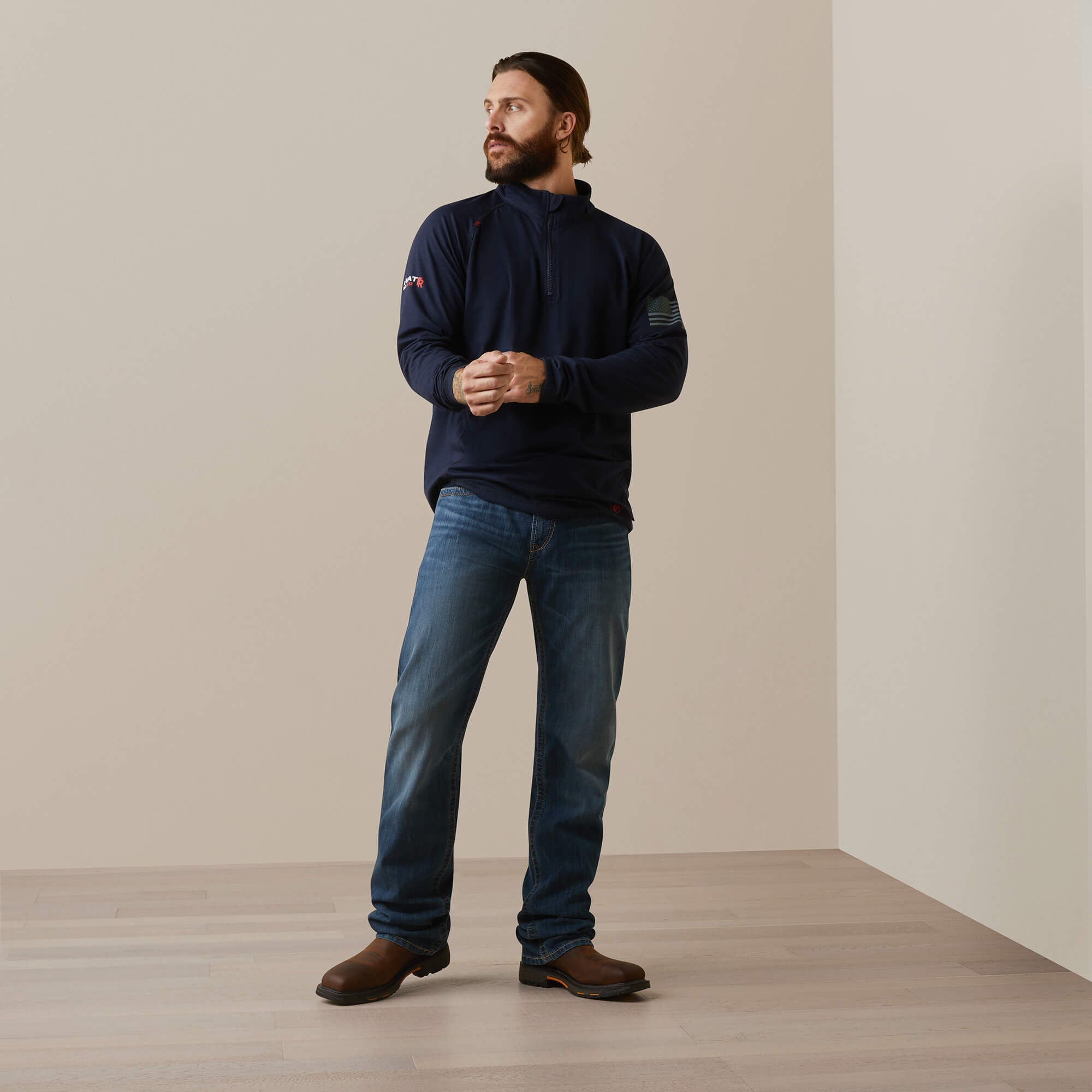 FR Combat Stretch Patriot 1/4 Zip Work Shirt Men - NAVY