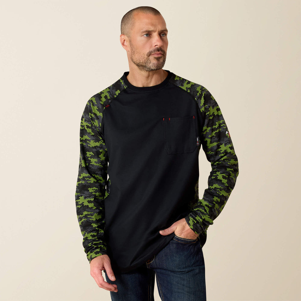 FR AC Stretch Camo Baseball T-Shirt Men - BLACK/LIME CAMO