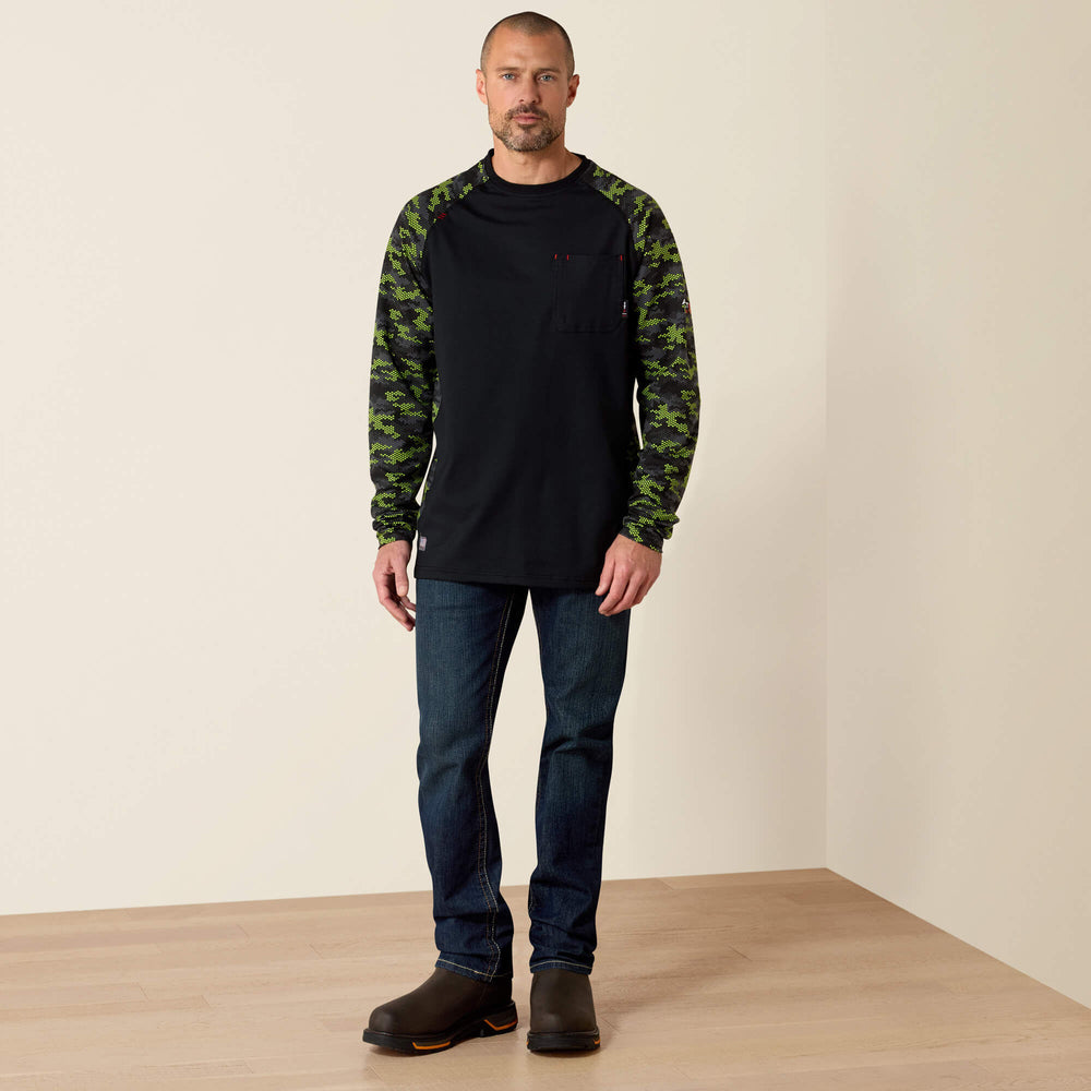 FR AC Stretch Camo Baseball T-Shirt Men - BLACK/LIME CAMO