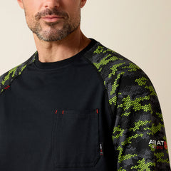 FR AC Stretch Camo Baseball T-Shirt Men - BLACK/LIME CAMO