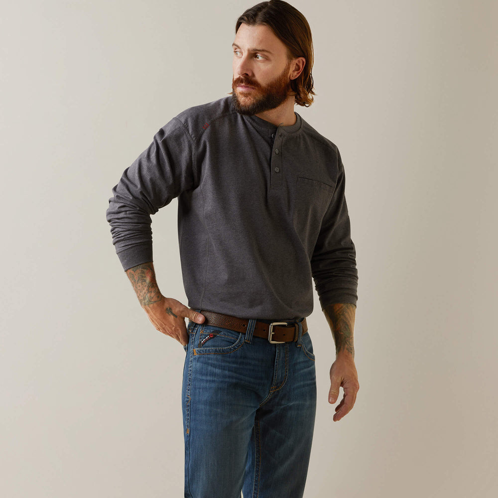 FR Air Refinery Row Graphic Henley Top Men - CHARCOAL HEATHER