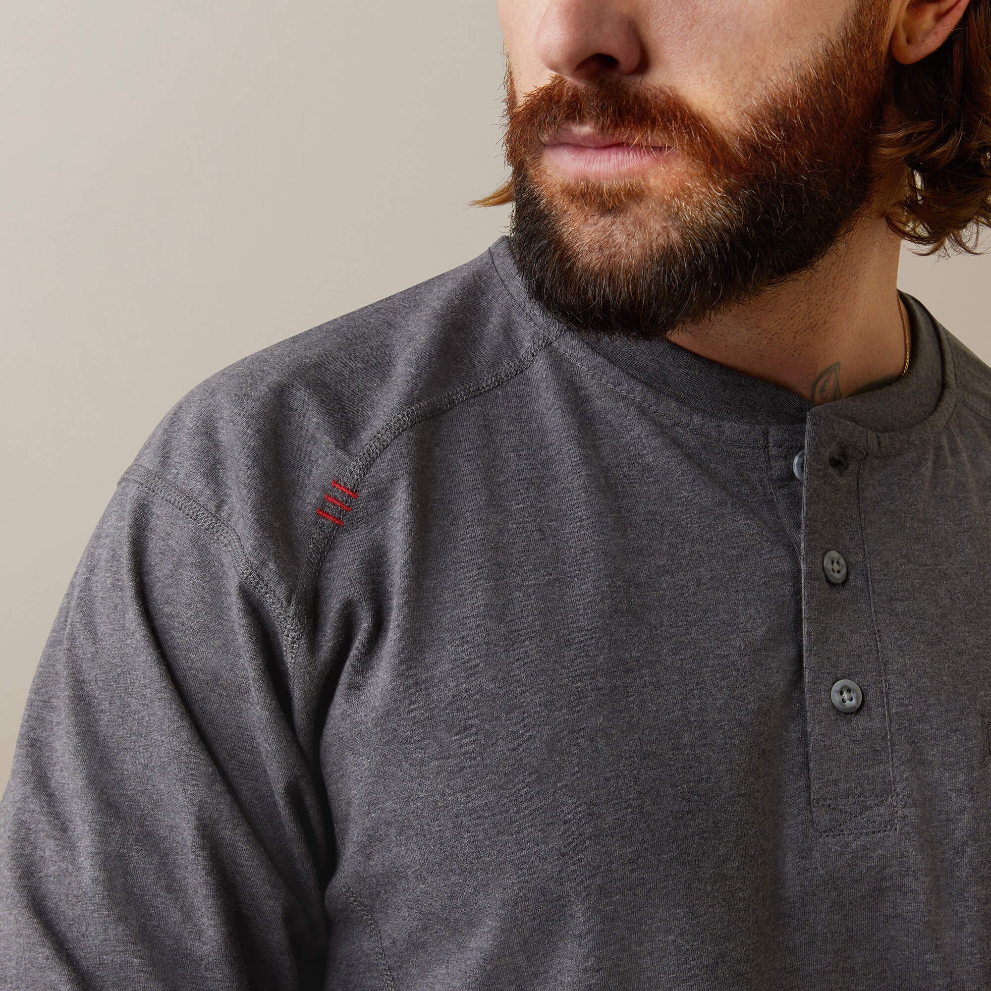 FR Air Refinery Row Graphic Henley Top Men - CHARCOAL HEATHER
