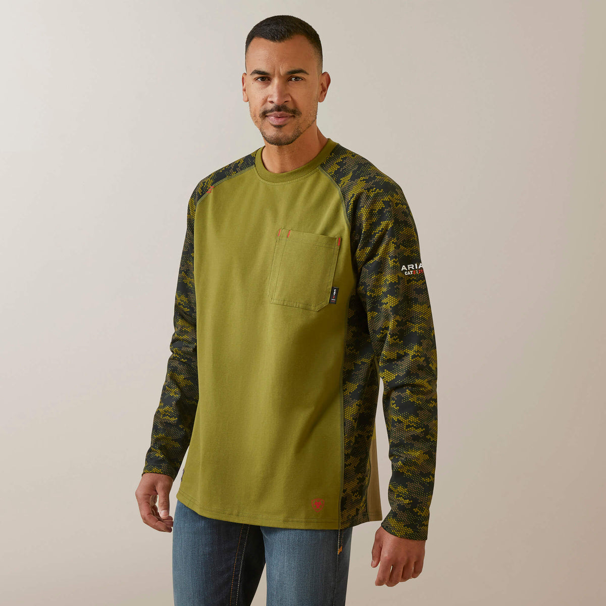 FR AC Stretch Camo Baseball T-Shirt Men - AVOCADO/ CAMO