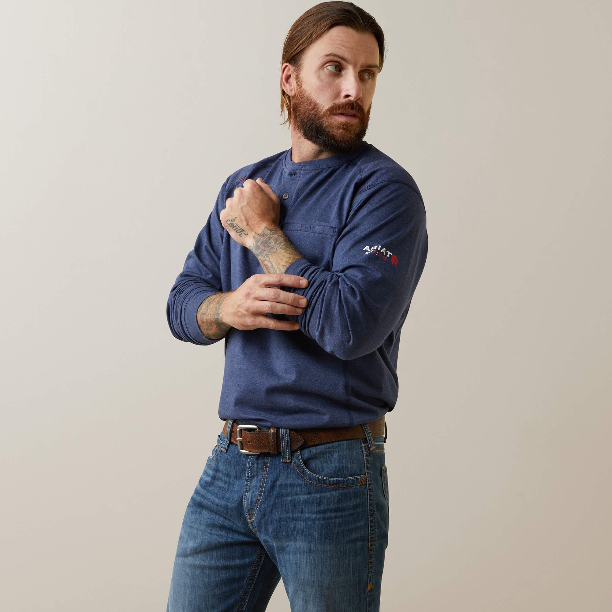 FR Air Refinery Row Graphic Henley Top Men - NAVY HEATHER