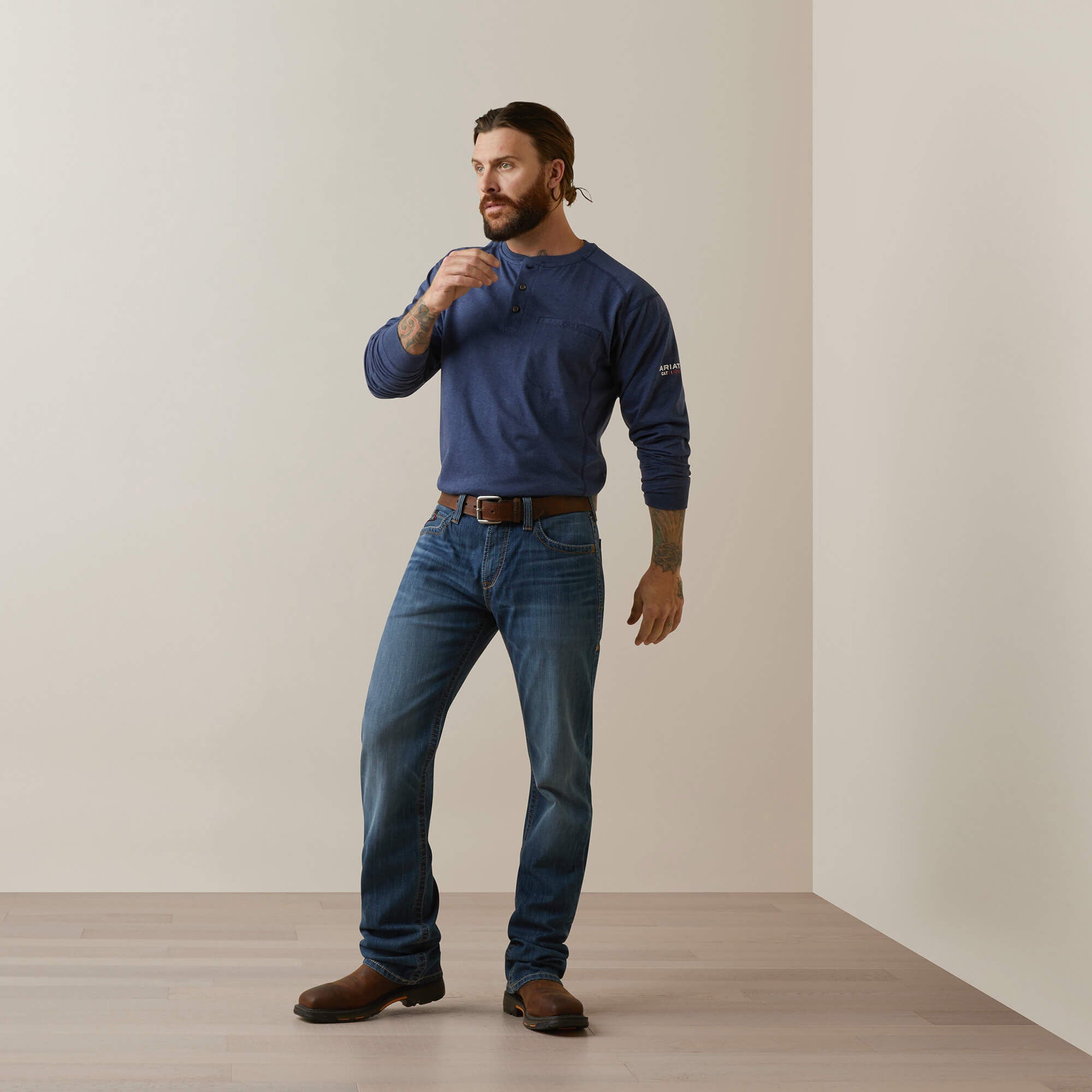 FR Air Refinery Row Graphic Henley Top Men - NAVY HEATHER
