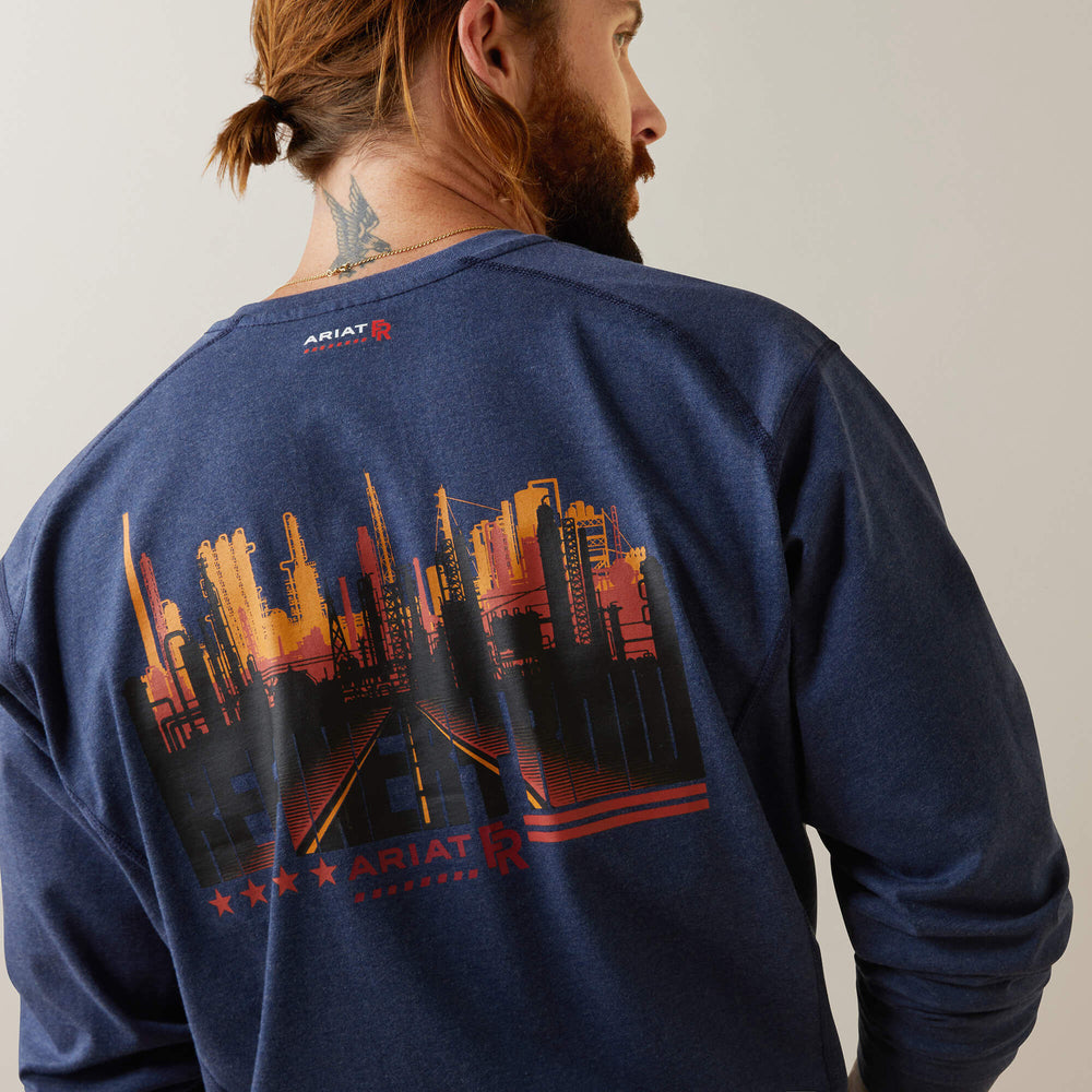 FR Air Refinery Row Graphic Henley Top Men - NAVY HEATHER