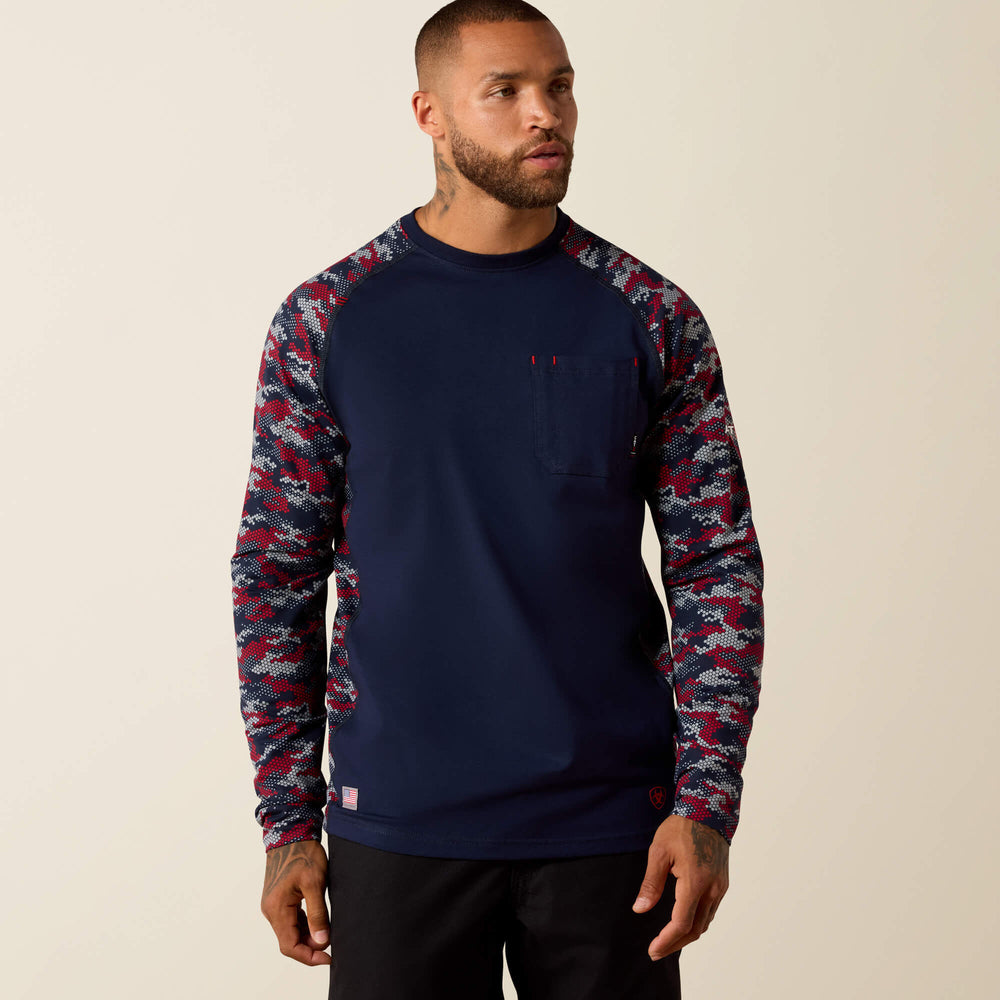 FR AC Stretch Camo Baseball T-Shirt Men - NAVY/WHITE & RED CAMO