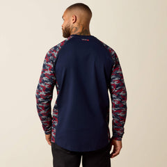 FR AC Stretch Camo Baseball T-Shirt Men - NAVY/WHITE & RED CAMO