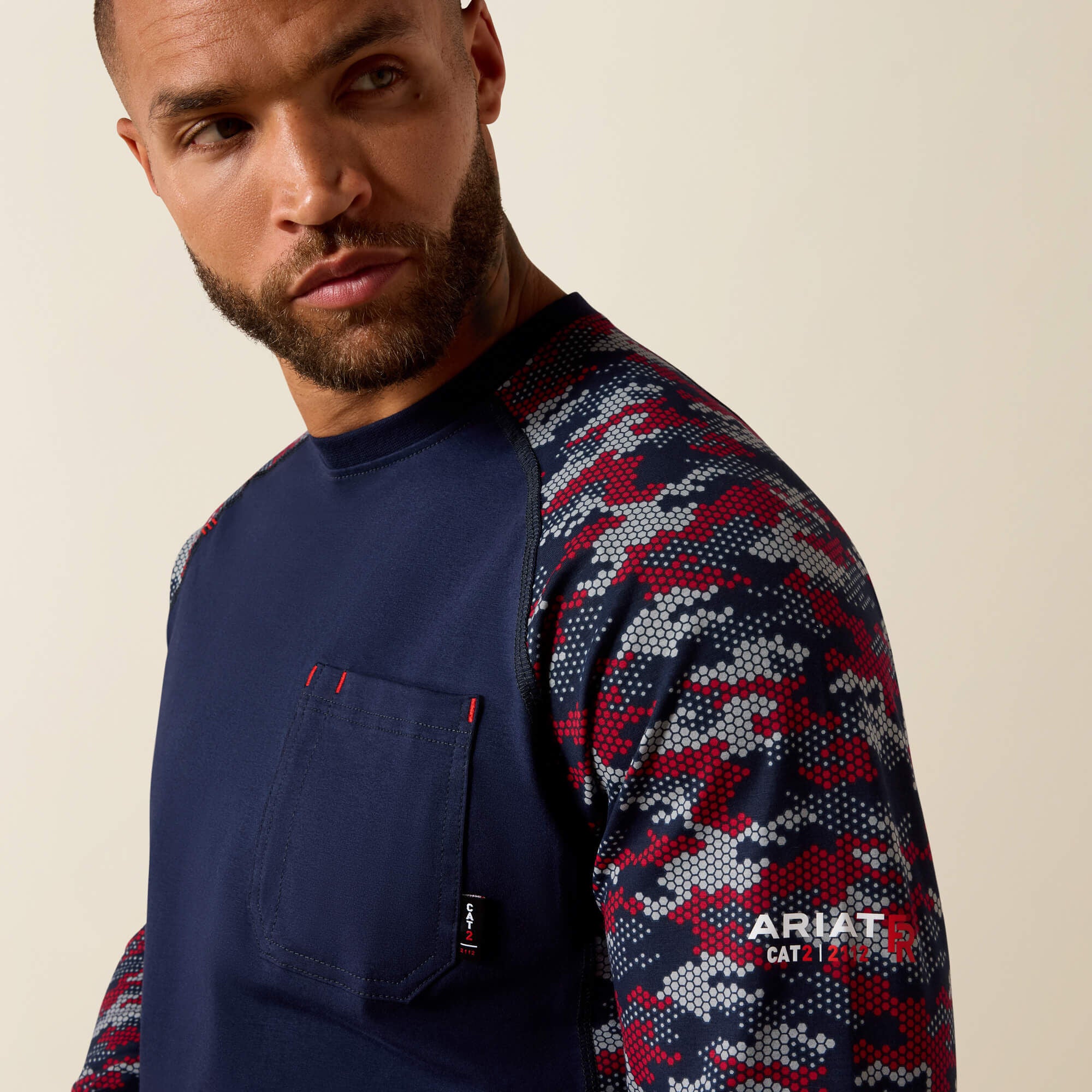 FR AC Stretch Camo Baseball T-Shirt Men - NAVY/WHITE & RED CAMO