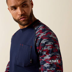 FR AC Stretch Camo Baseball T-Shirt Men - NAVY/WHITE & RED CAMO