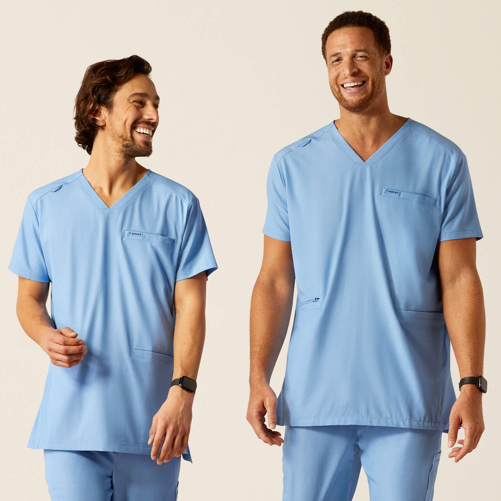Derham 6 Pocket Scrub Top Men - LIGHT BLUE HEATHER