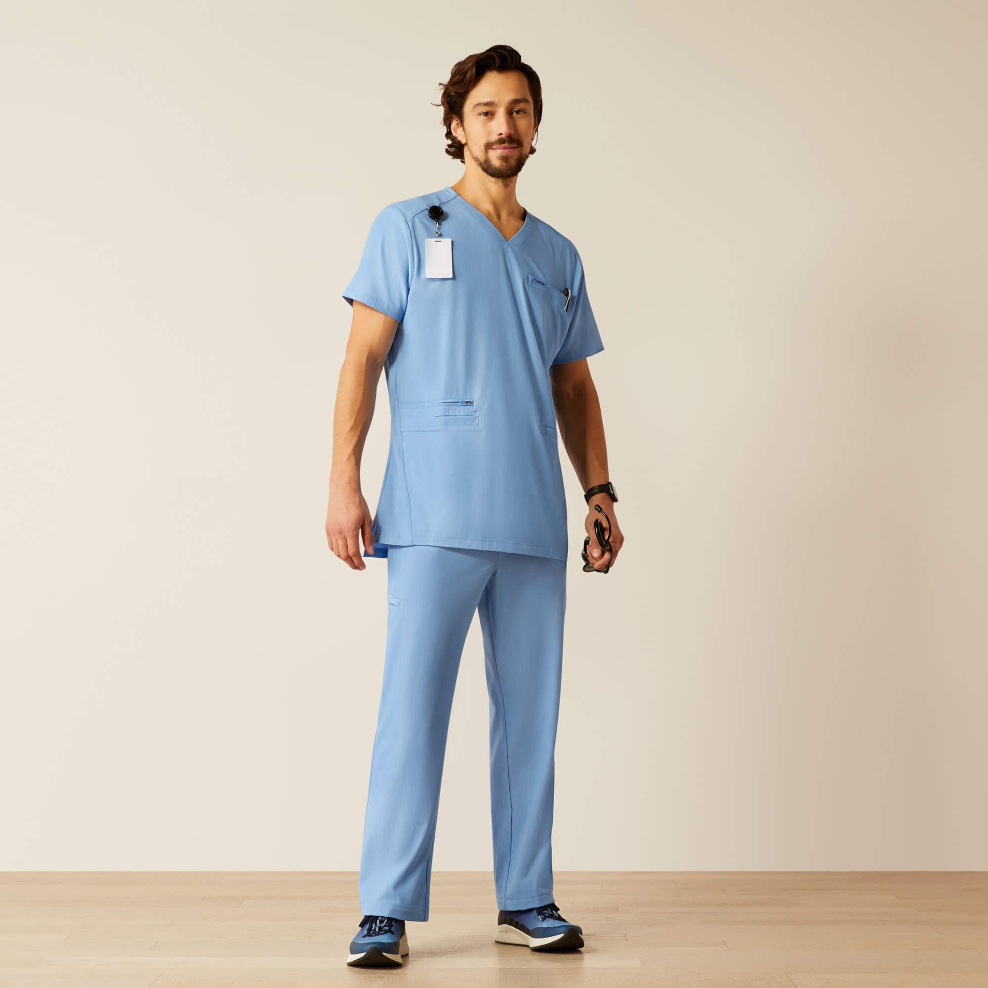 Derham 6 Pocket Scrub Top Men - LIGHT BLUE HEATHER