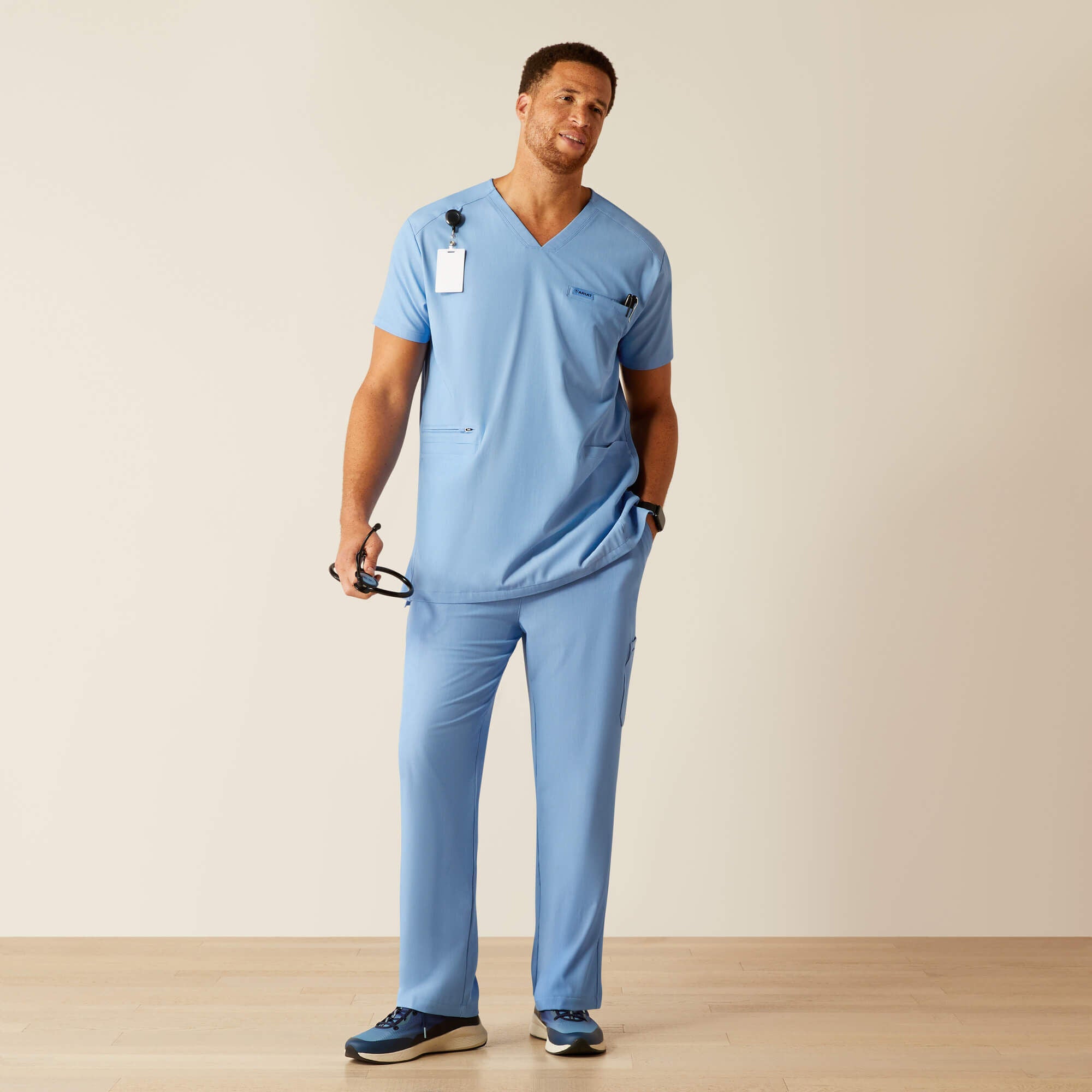 Derham 6 Pocket Scrub Top Men - LIGHT BLUE HEATHER
