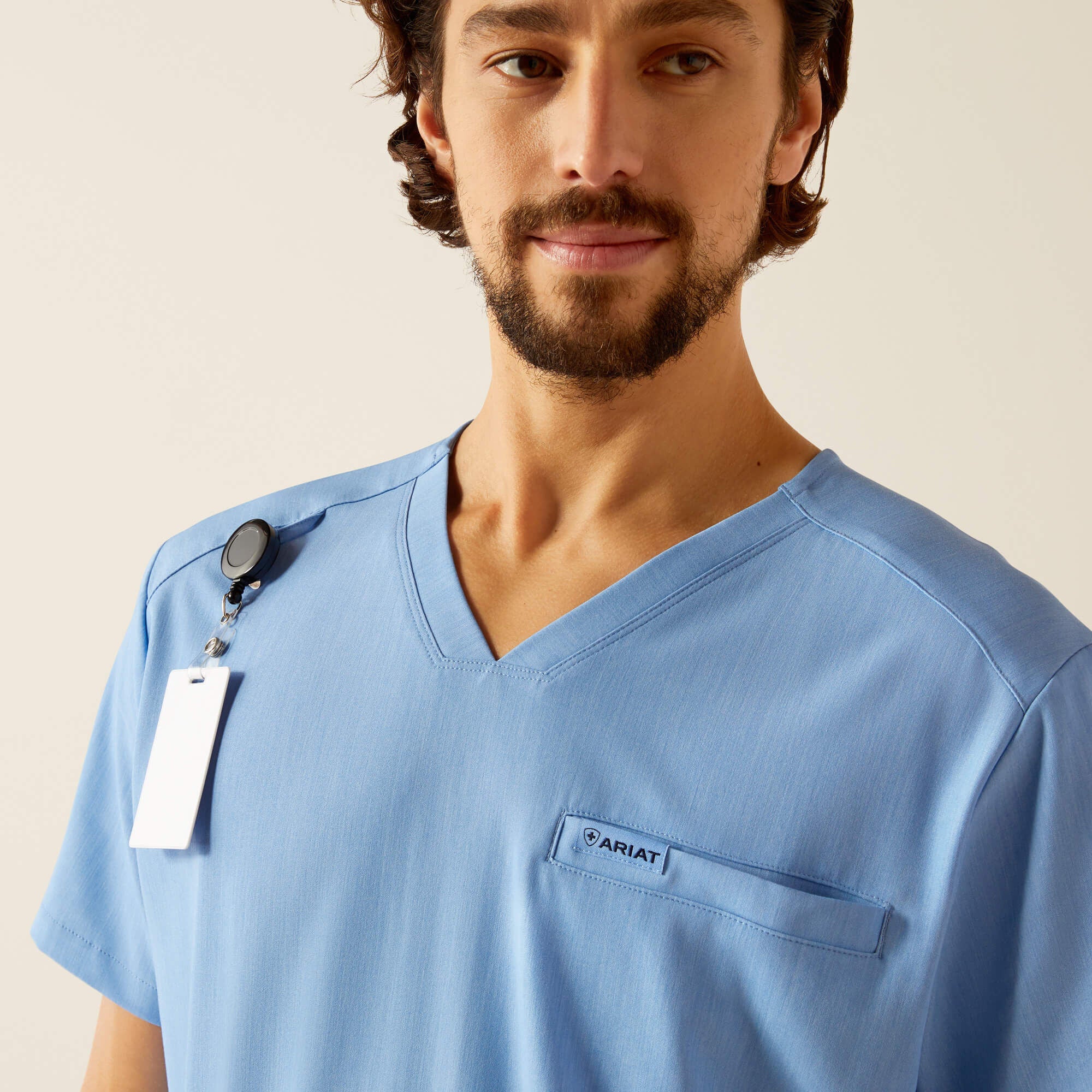 Derham 6 Pocket Scrub Top Men - LIGHT BLUE HEATHER