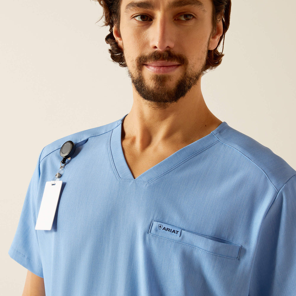 Derham 6 Pocket Scrub Top Men - LIGHT BLUE HEATHER