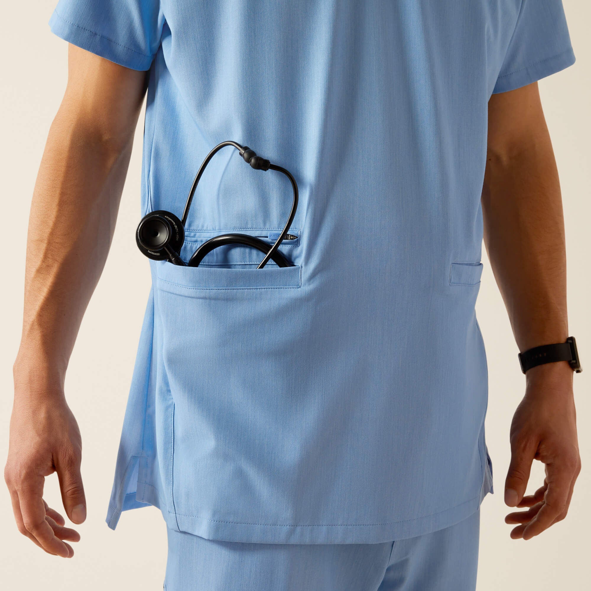 Derham 6 Pocket Scrub Top Men - LIGHT BLUE HEATHER
