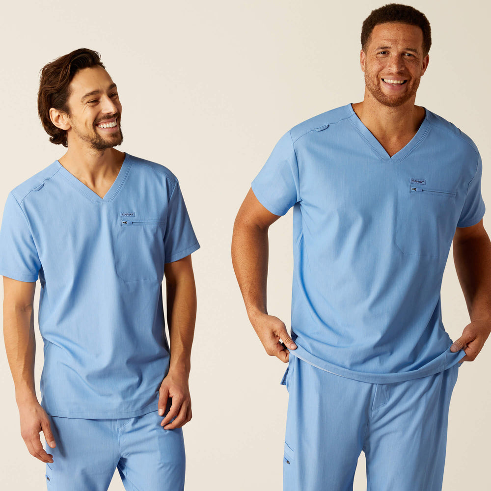 Whitman Scrub Top Men - LIGHT BLUE HEATHER