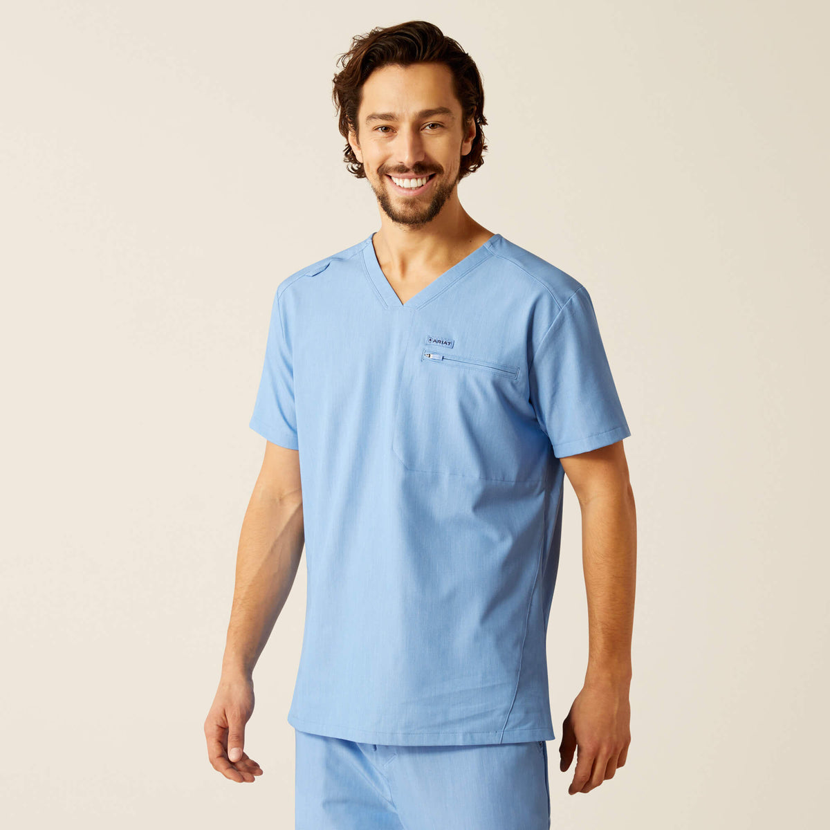 Whitman Scrub Top Men - LIGHT BLUE HEATHER