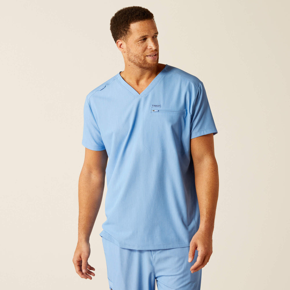 Whitman Scrub Top Men - LIGHT BLUE HEATHER