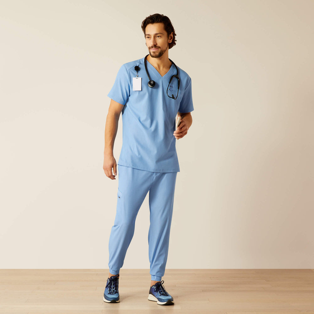 Whitman Scrub Top Men - LIGHT BLUE HEATHER