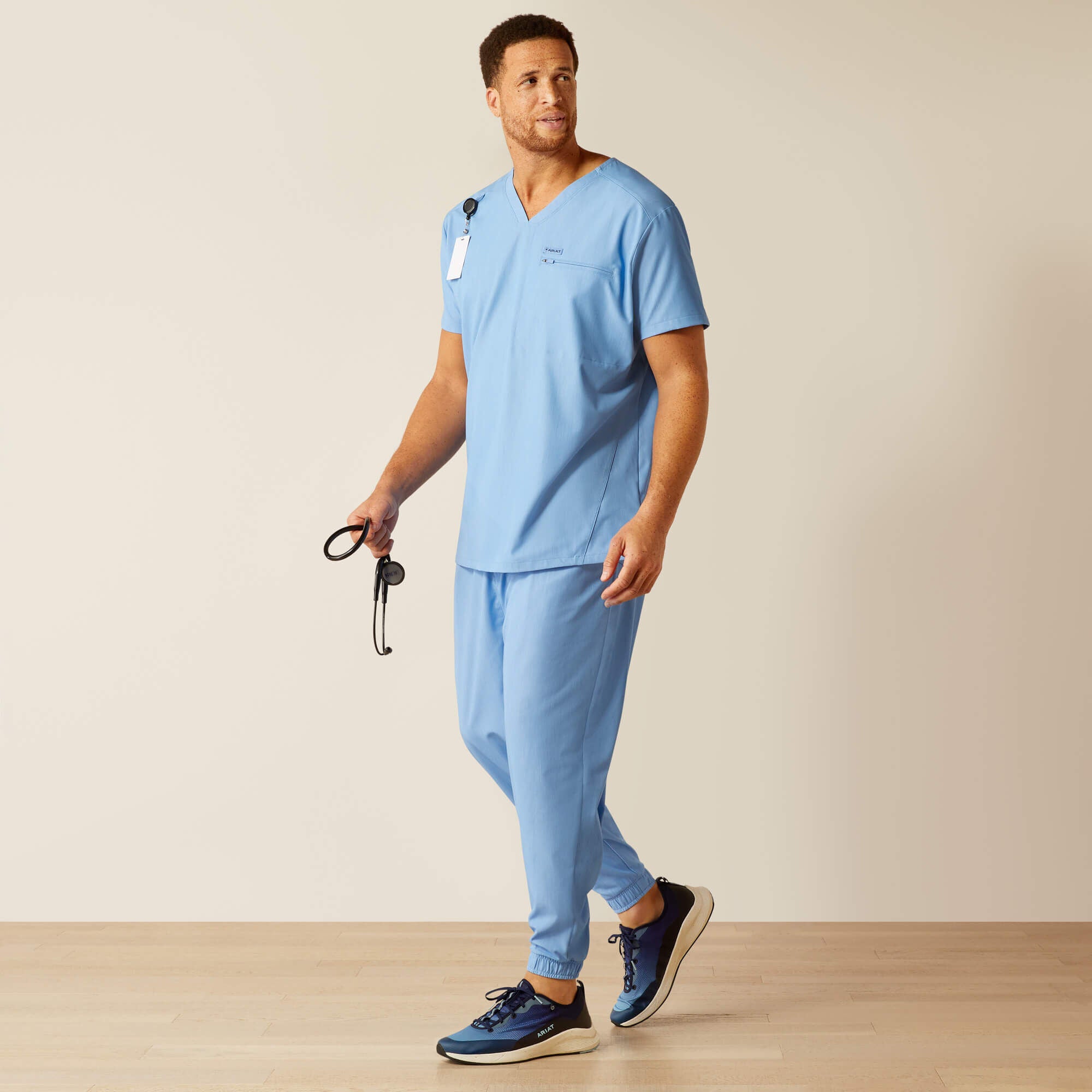 Whitman Scrub Top Men - LIGHT BLUE HEATHER