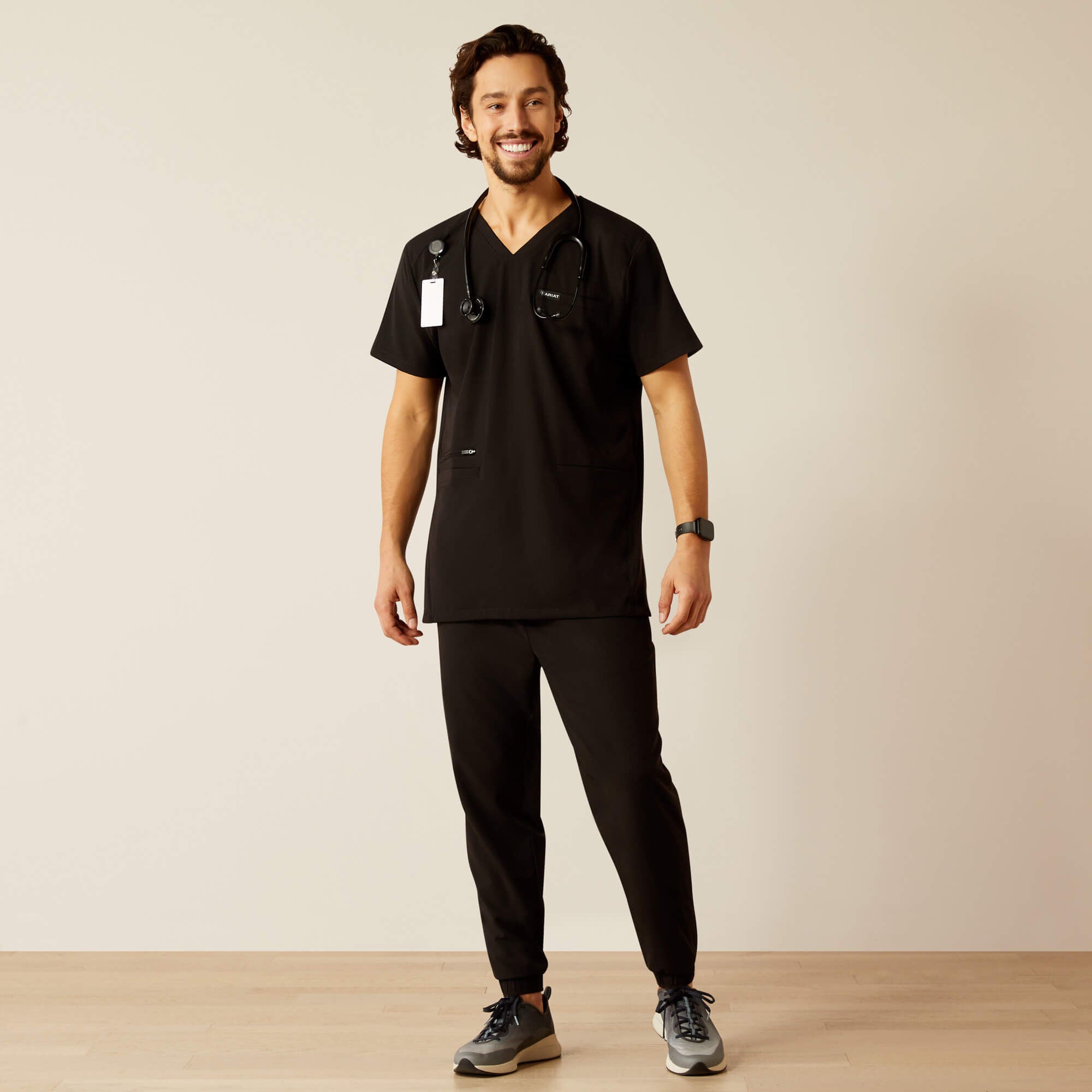 Derham 6 Pocket Scrub Top Men - BLACK