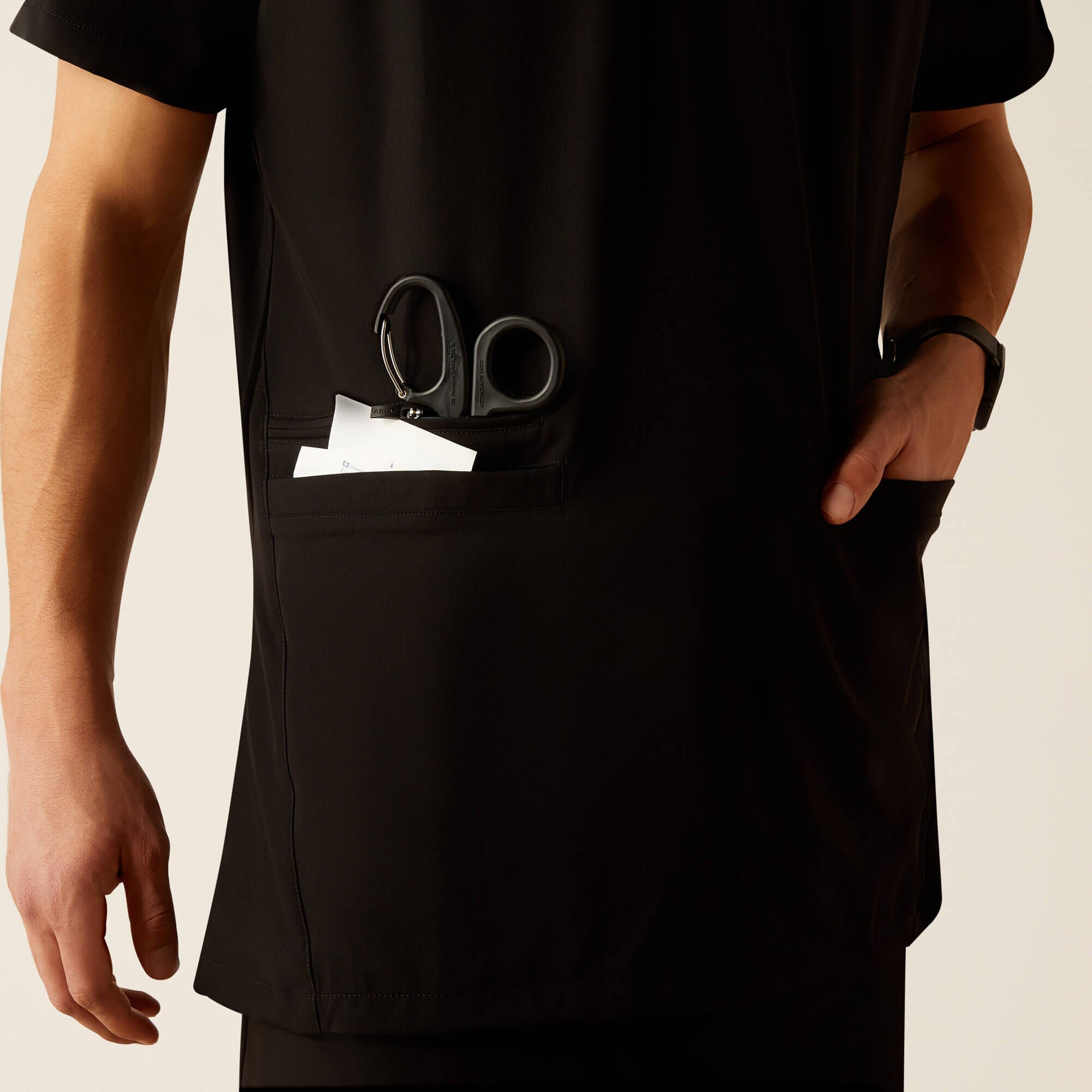 Derham 6 Pocket Scrub Top Men - BLACK