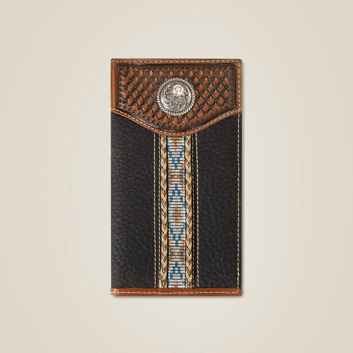Braided Trim Rodeo Wallet Men - BROWN
