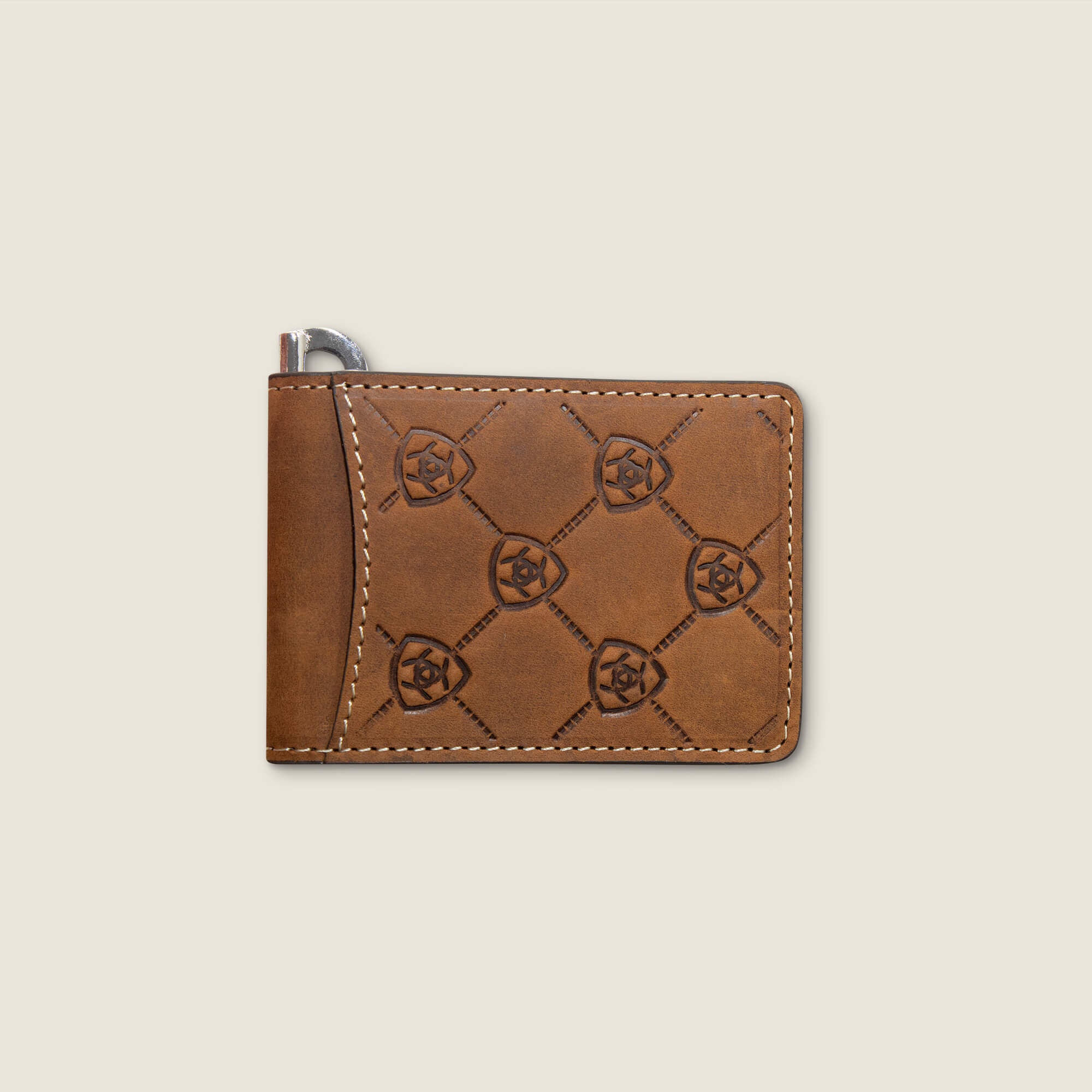 Ariat Logo Print Money Clip Wallet Men - BROWN