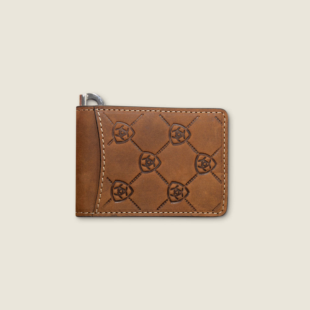 Ariat Logo Print Money Clip Wallet Men - BROWN