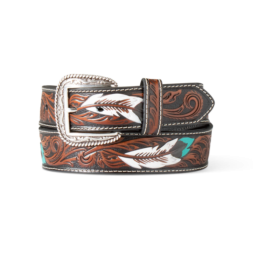 Feather Embossed Belt Men - BROWN