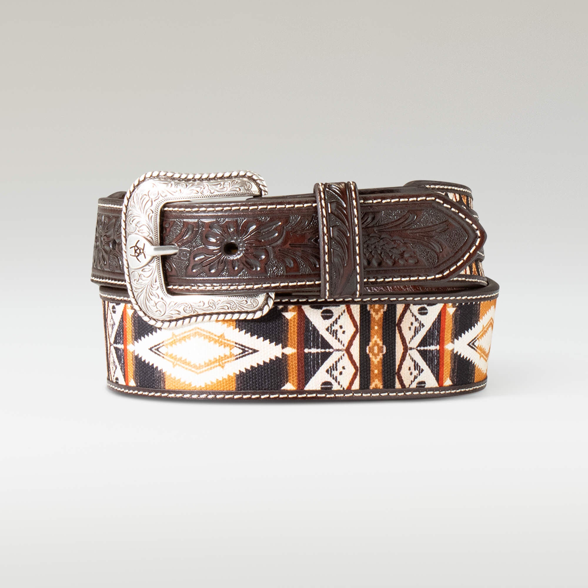 Floral Inlay Belt Men - BROWN