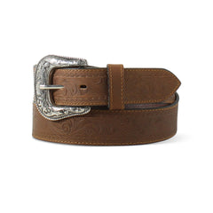 Floral Embossed Belt Men - BROWN