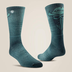 Incognito Graphic Crew Work Sock 2 Pair Multi Color Pack Men / Women - GREY/GREEN