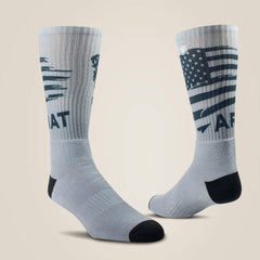 Patriot Graphic Crew Work Sock 2 Pair Multi Color Pack Men - GREY/ORANGE