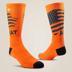 Patriot Graphic Crew Work Sock 2 Pair Multi Color Pack Men - GREY/ORANGE