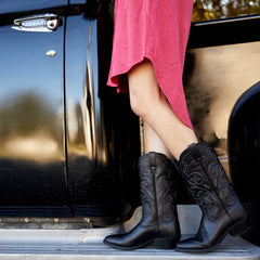 Heritage R Toe Western Boot Women - BLACK DEERTAN