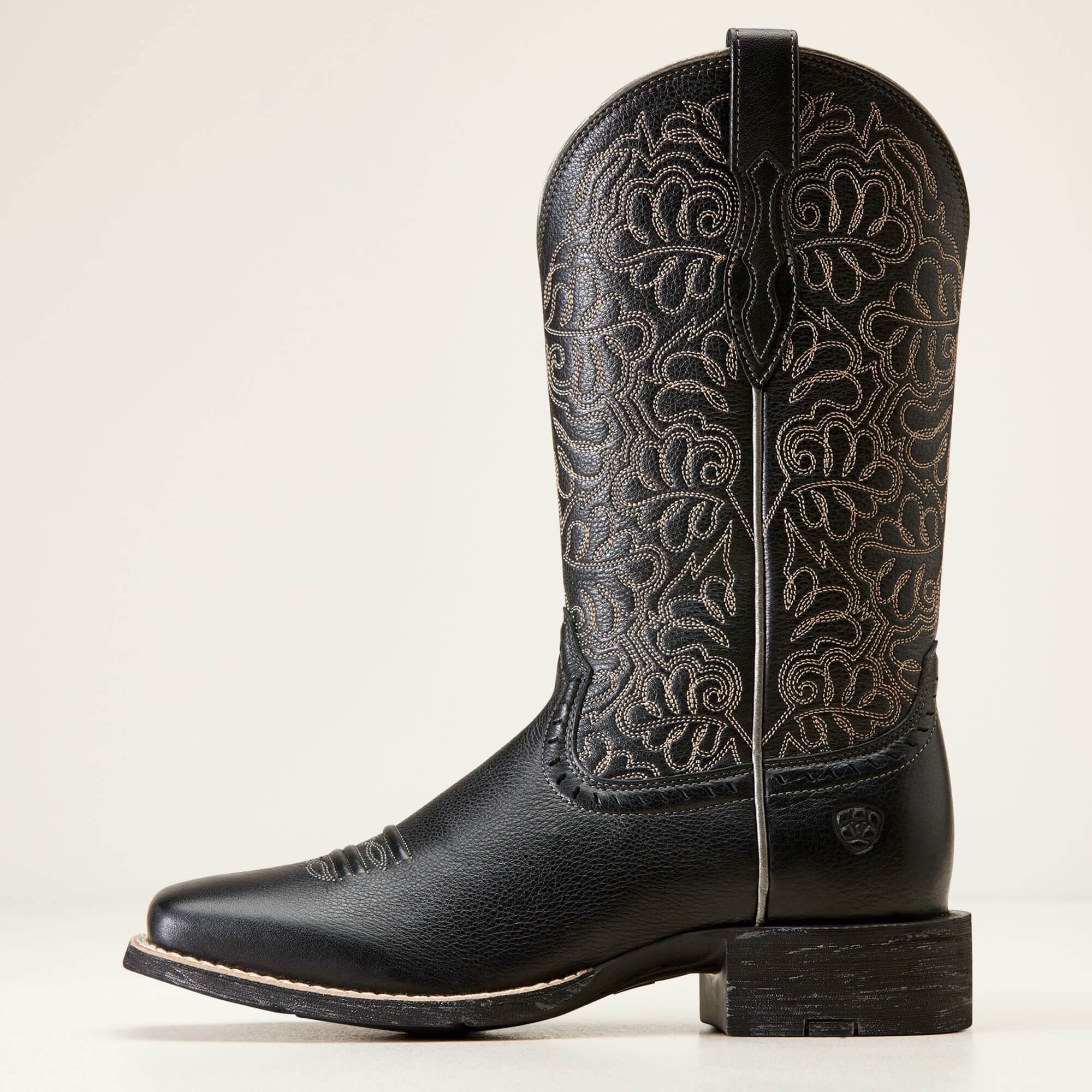 Round Up Remuda Wide Square Toe Western Boot Women - BLACK DEERTAN