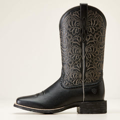 Round Up Remuda Wide Square Toe Western Boot Women - BLACK DEERTAN