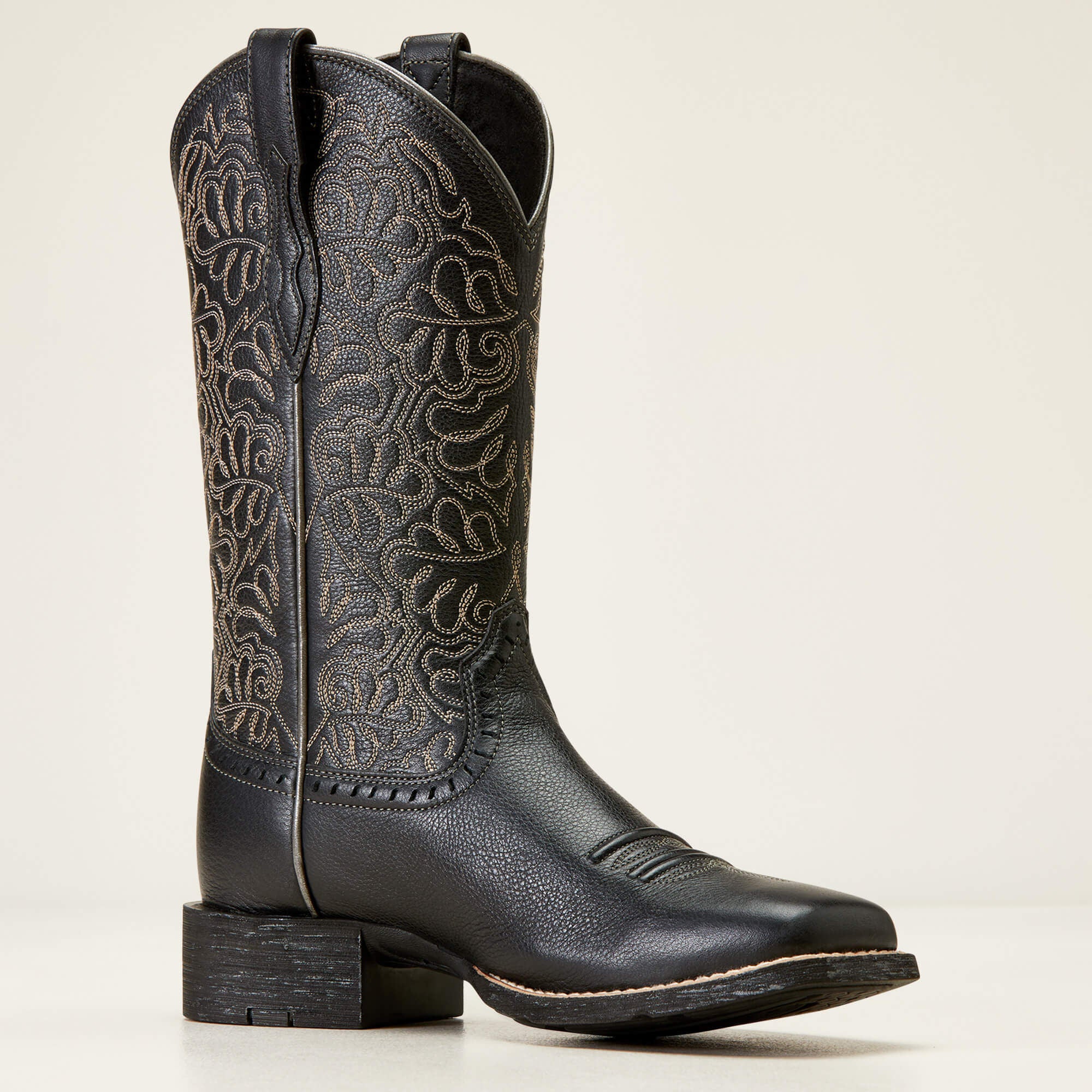 Round Up Remuda Wide Square Toe Western Boot Women - BLACK DEERTAN