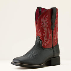 Round Up Filly Wide Square Toe Western Boot Women - BLACK DEERTAN/BLOOD RED