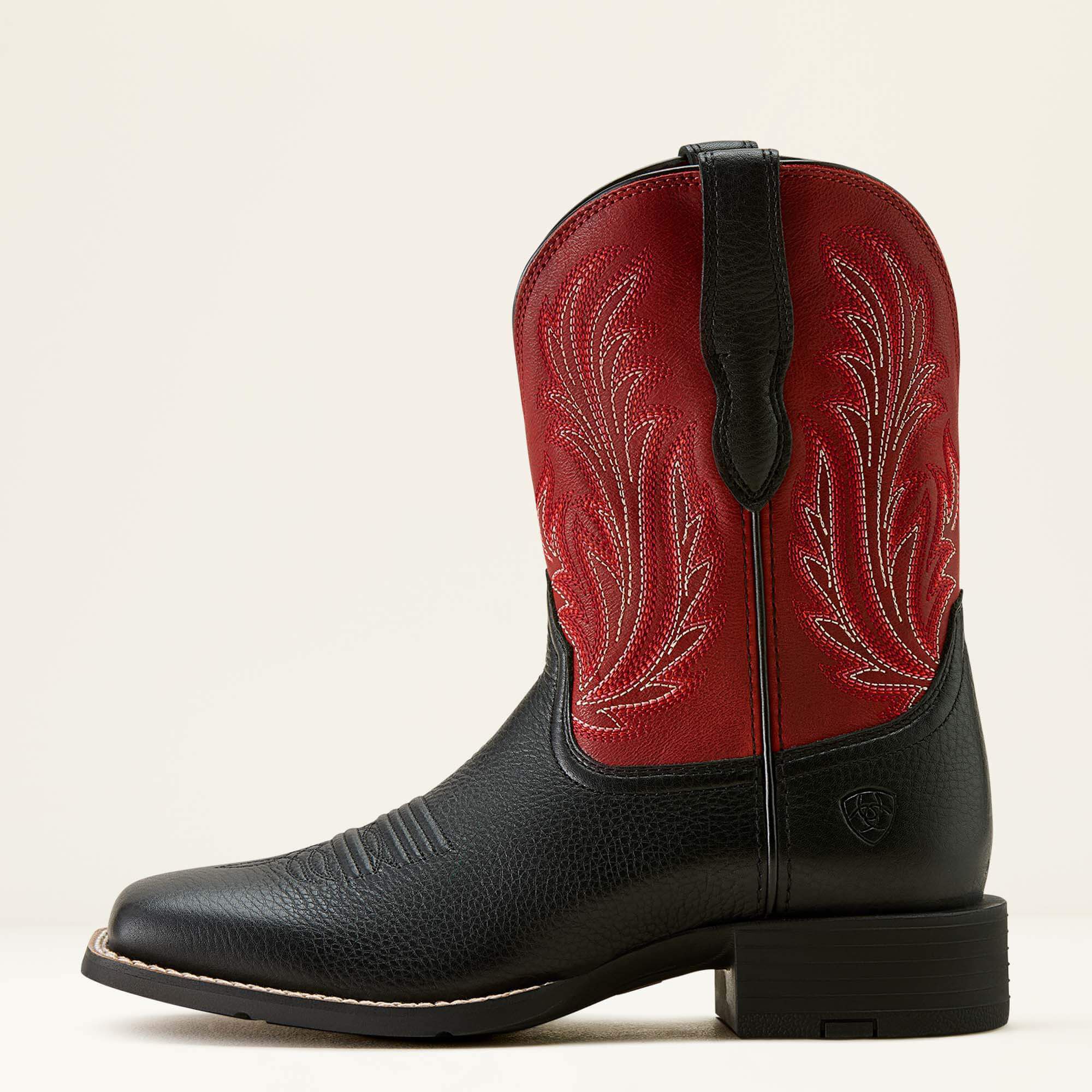 Round Up Filly Wide Square Toe Western Boot Women - BLACK DEERTAN/BLOOD RED