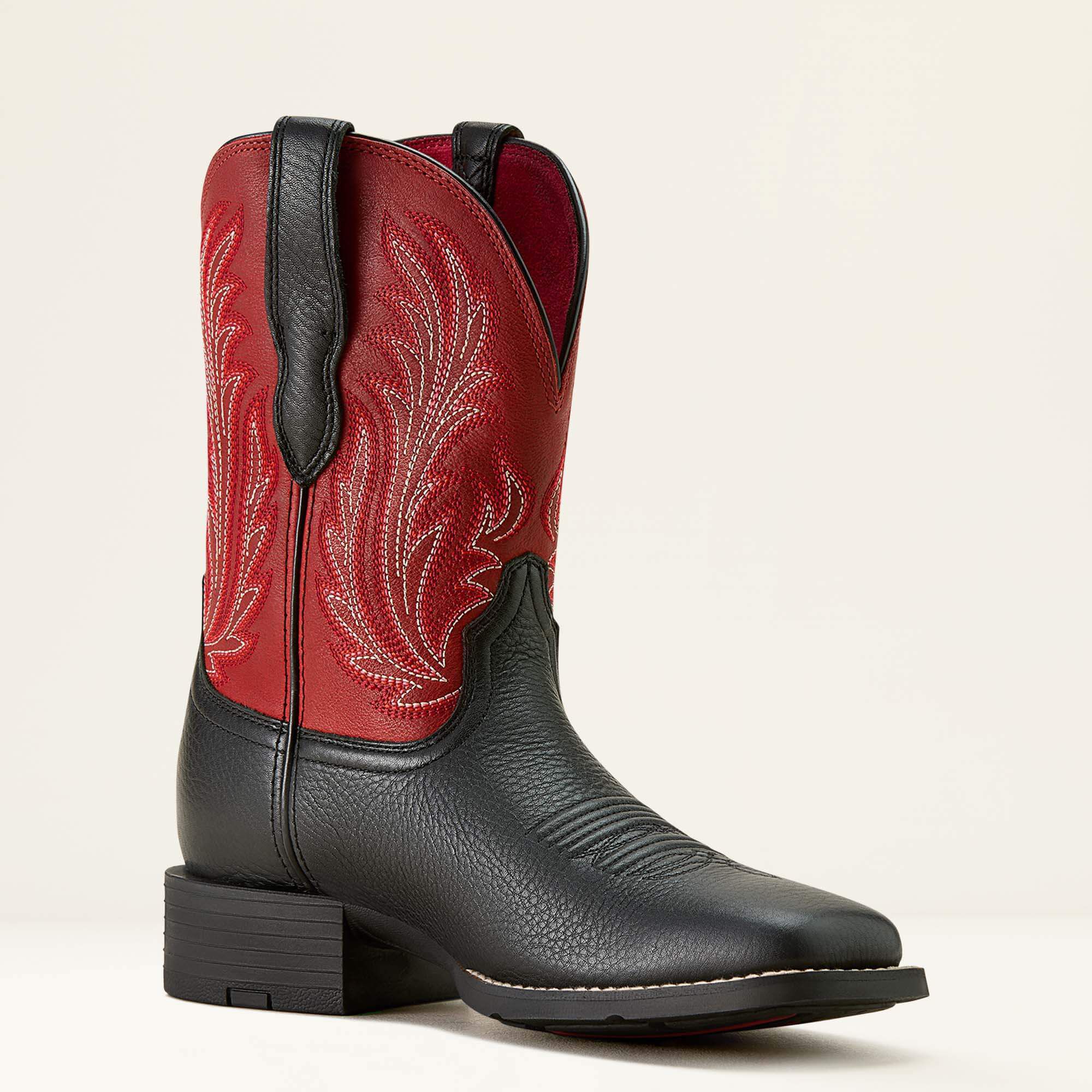 Round Up Filly Wide Square Toe Western Boot Women - BLACK DEERTAN/BLOOD RED