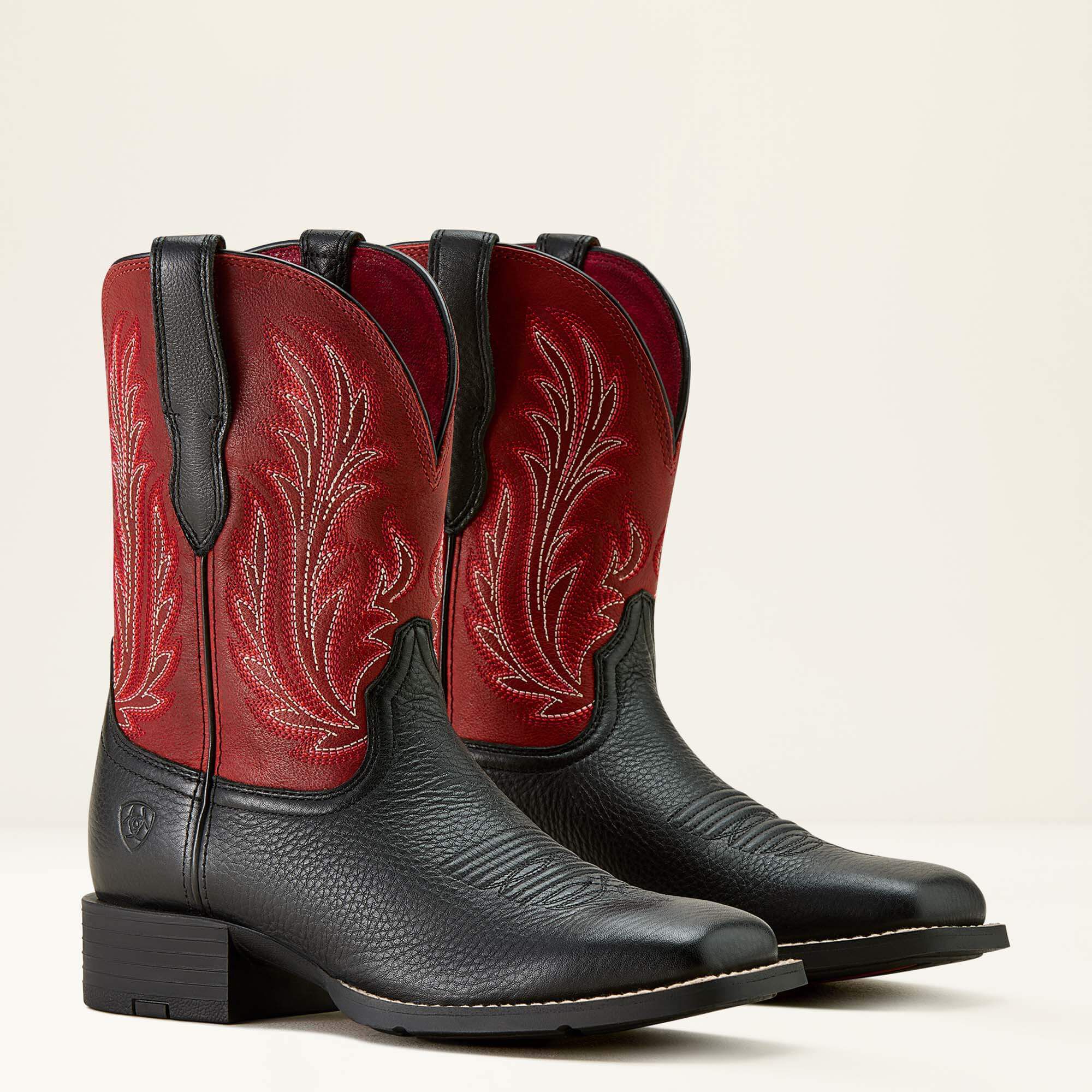 Round Up Filly Wide Square Toe Western Boot Women - BLACK DEERTAN/BLOOD RED