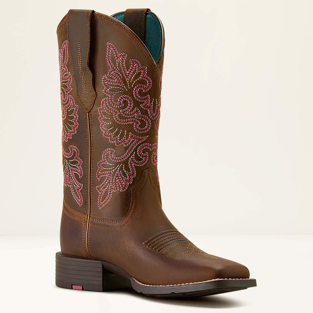 Round Up StretchFit Wide Square Toe Western Boot Women - SASSY BROWN