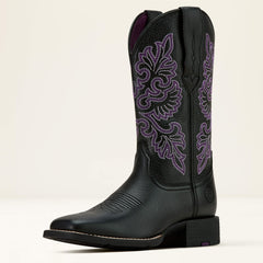 Round Up StretchFit Wide Square Toe Western Boot Women - BLACK DEERTAN